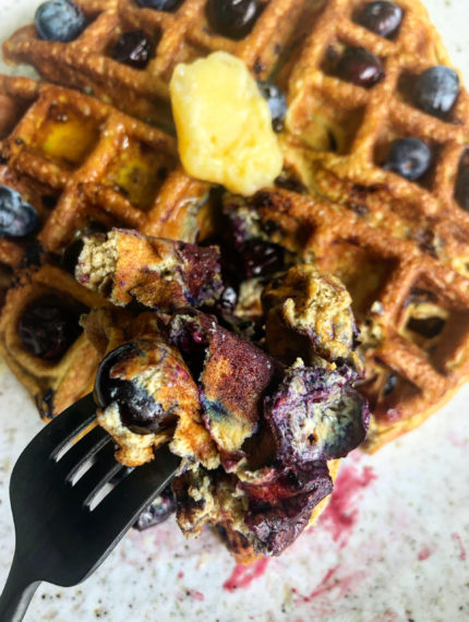 Blueberry Beef Liver Waffles with Honey Butter