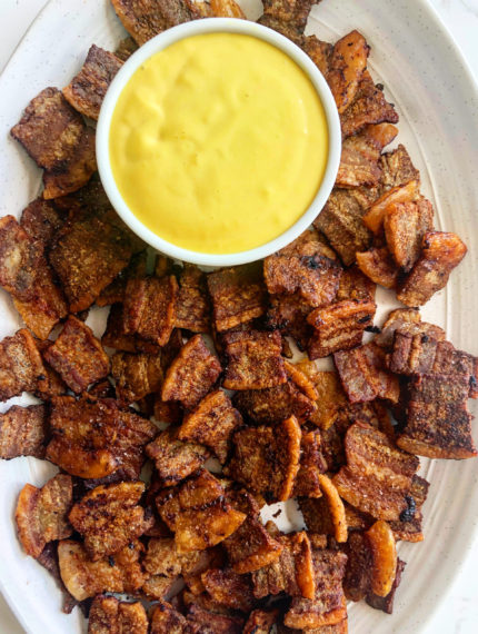 Pork Belly Chips with Honey Mustard Dipping Sauce