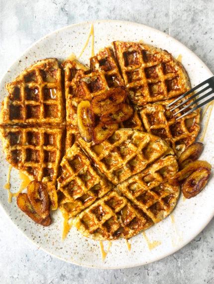 Banana Chicken Waffles with Honey Drizzle